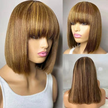 100% Human Hair Wig With Bangs Brazilian Straight Bangs Bob Wigs Full Machine Made Wig For Women Short Bob Wigs Neomi’ Tress and Trend