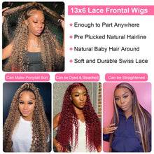 26-Inch 13X6 Highlight Ombre Deep Wave Lace Front Wig - Pre-Plucked Human Hair #4/27 Glueless Water Wave Honey Blonde Curly Lace Frontal Wig for Women