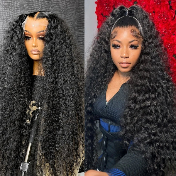 200 Density HD 13X6 Transparent Deep Water Wave Curly Human Hair Lace Frontal Wig, 30-34 Inch, 13X4 Lace Front Human Hair Wig