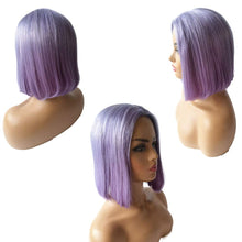 Lilac Blunt Cut Bob Wig - 10 Inch Brazilian Remy Human Hair, Non Lace Front, Middle Part, 180% Density, Ideal for Black Women