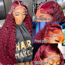 99J Burgundy Lace Front Wig - 13X4 Curly Human Hair with HD Lace and 13X6 Deep Wave Frontal