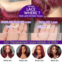 26-Inch 99J Burgundy Lace Front Wig - Human Hair, Pre-Plucked, 200% Density, Body Wave, HD Transparent Full Frontal 13X6, Glueless Colored Natural Wig for Women