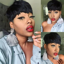 Human Hair Pixie Cut Wigs for Black Women - Short Bob Wig with Bangs and Layered Style, Full Machine-Made, Non-Lace Real Hair Wigs