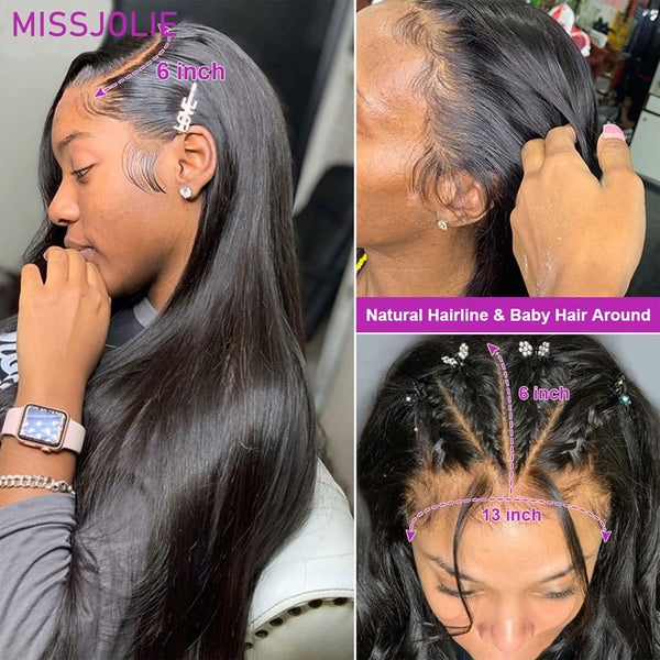 13X6 Human Hair Straight Lace Front Wig - 150% Density Glueless, Pre-Plucked with Baby Hair, Natural Hairline (22 Inch, Natural Color)
