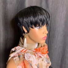 Human Hair Pixie Cut Wigs for Black Women - Short Bob Wig with Bangs and Layered Style, Full Machine-Made, Non-Lace Real Hair Wigs