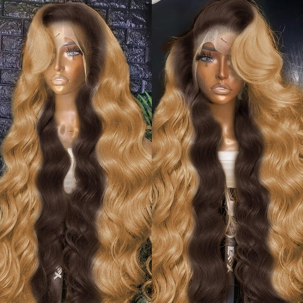 200 Density 13X6 Honey Blonde Lace Front Wigs for Women - Pre-Plucked Human Hair with Baby Hair, HD Transparent Body Wave, 18 Inch
