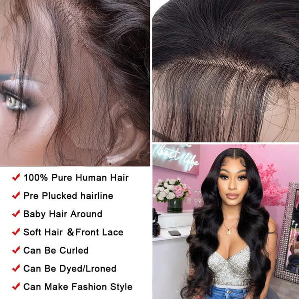 13X4 Lace Front Human Hair Wigs - Body Wave, Glueless Brazilian, 150% Density, Pre-Plucked with Bleached Knots and Baby Hair, 20 Inch for Black Women