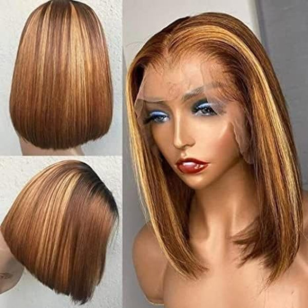 Bob Wig Human Hair Glueless Wigs Human Hair Pre Plucked Pre Cut Human Hair Wig Lace Front Wigs Human Hair 13X4 150% Density Highlight 14Inch Human Hair Wigs for Black Women