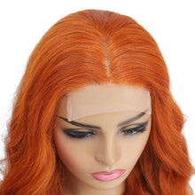22-Inch Orange Body Wave Lace Front Wig with 4X4 HD Transparent Closure - Pre-Plucked Brazilian Human Hair Glueless Wig with Baby Hair