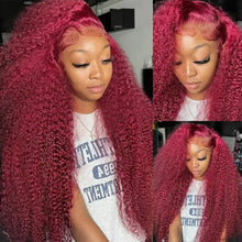 99J Burgundy Lace Front Wig - 13X4 Curly Human Hair with HD Lace and 13X6 Deep Wave Frontal