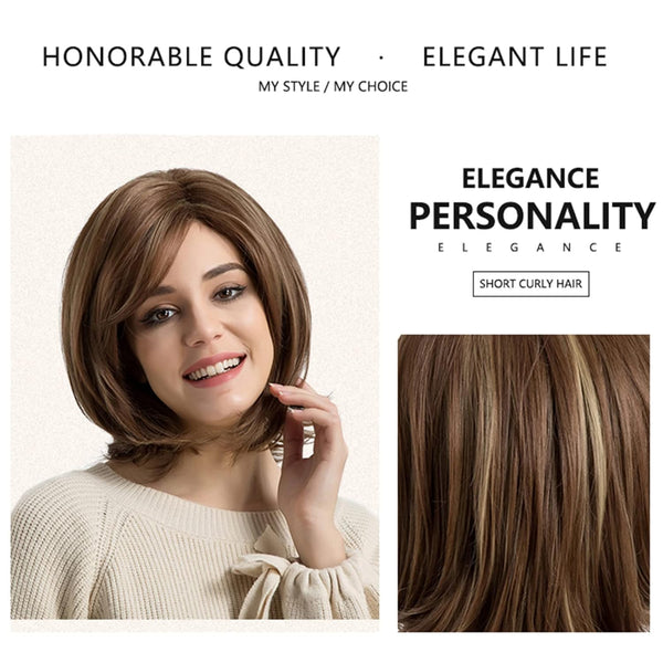 Bob Wig with Bangs for Women, Short Brown Straight Bob Wigs Shoulder Length Heat Fiber Hair Wigs Cosplay Wig for Girl