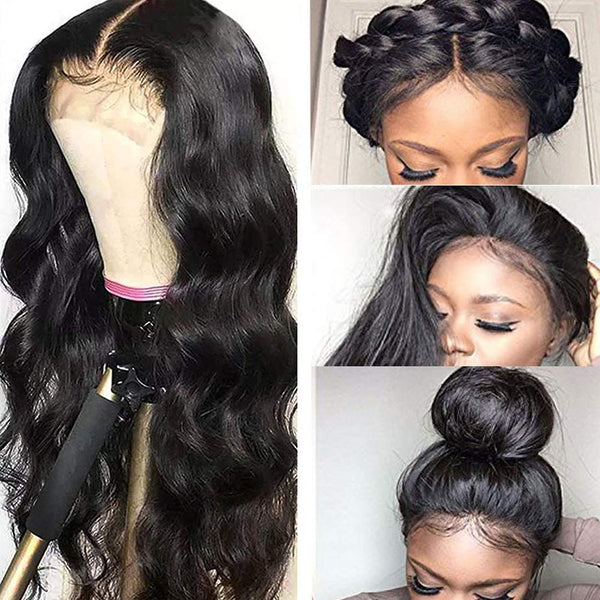 Premium Brazilian Body Wave Lace Front Wig for Black Women, 18 Inch, Pre-Plucked Hairline with Baby Hair, Natural Color, 150% Density