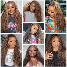26-Inch 13X6 Highlight Ombre Deep Wave Lace Front Wig - Pre-Plucked Human Hair #4/27 Glueless Water Wave Honey Blonde Curly Lace Frontal Wig for Women