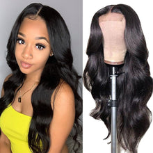 Body Wave Lace Closure Human Hair Wigs for Black Women - Brazilian Virgin 4x4 Pre-Plucked Lace Closure with Bleached Knots and Baby Hair, Natural Color, 150 Density
